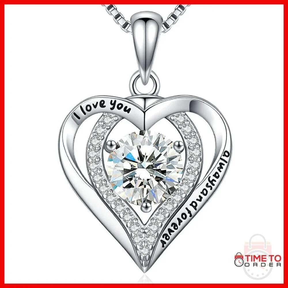 1-3 Carat Moissanite Heart Pendant Necklace 925 Sterling Silver Gift